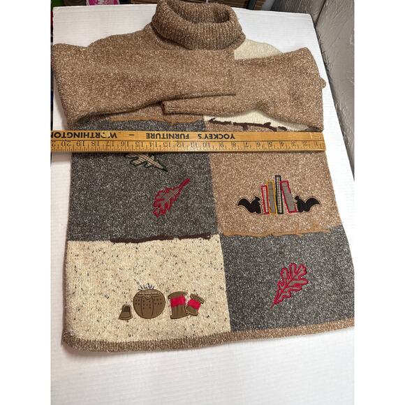 Tanjay Fall Leaves Thanksgiving Knit Pullover Sweater Books Sewing Size Small - Picture 5 of 5